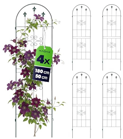 KADAX Metall Rankgitter 50 x 180 cm, 4 Stück, Rankhilfe für Kletterpflanzen, Rosenrankgitter aus pulverbeschichtetem Stahl, Pflanzengitter für Kletterrosen & Clematis