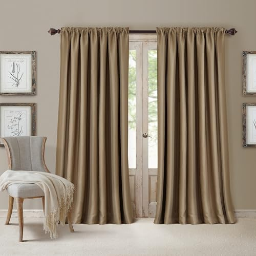 Elrene All Seasons Blackout Window Curtain Panel, Room-Darkening Rod-Pocket and Back Tab Curtain, 52x108, Antique Gold, 1 Panel