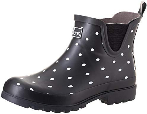 Jileon Ankle Height Wellies for Women - Wide Foot EEE Fit - Ideal for Wide Calves and Feet - Black Spot 7