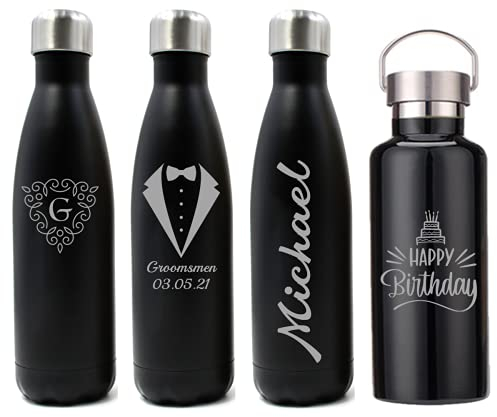 FunnyGuys Bouteille isotherme à double paroi en acier inoxydable - 500 ml - Personnalisable, Noir