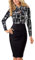 HOMEYEE Damen Vintage Stehkragen Kurzarm Bodycon Business Bleistift Kleid B430 (XL, Schwarz + Lange Ärmel)