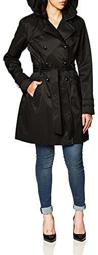 GUESS Damen Zweireihiger Trenchcoat, Schwarz, L