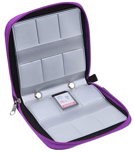 Eco-Fused Memory Card Case - Fits up to 44x SD, SDHC, Micro SD, Mini SD and 4X CF - Holder with 44 Slots (8 Pages) - for Storage and Travel - Microfiber Cleaning Cloth and Labels Included