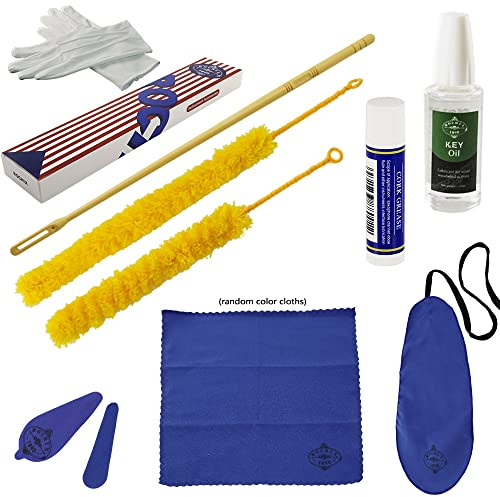 Flute Cleaner Care Cleaning Kit,Maintenance Kit,Key Oil,Cork Grease,Swab,Cleaning Cloth,Cleaning Brush,Cleaning Rod(Random Color Cloths)