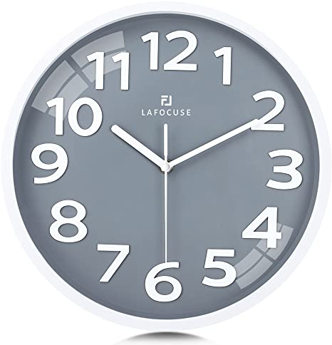 Lafocuse 3D Ziffern Lautlos Wanduhr Grau, Modern Wanduhr 30cm Leicht zu Lesen, Ohne Ticken Geräuschlos Deko für Küche Wohnzimmer Schlafzimmer Büro