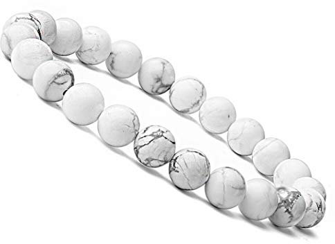SIMPLÍ BASIC 8mm Natural White Howlite Healing Bracelet for Women & Men | Stress & Insomnia Relief | Pain Support | Memory Boost | Everyday Wellness Jewellery | Gift Box Included