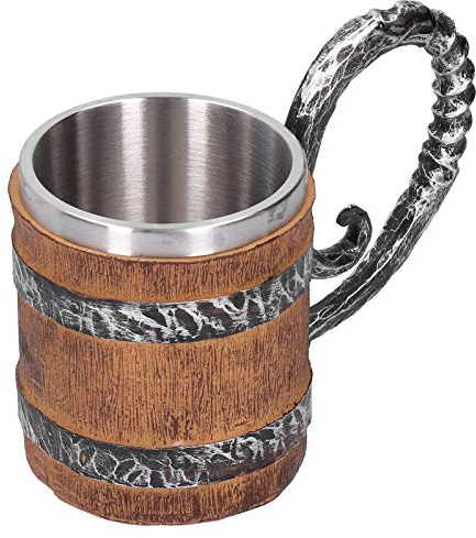 Fdit Taza de resina para beber, cerveza, vino, taza, barril, personalizado, vikingo, vintage, acero inoxidable, hecho a mano, taza para cerveza, vino, café, jugo, bebida, decoración del hogar
