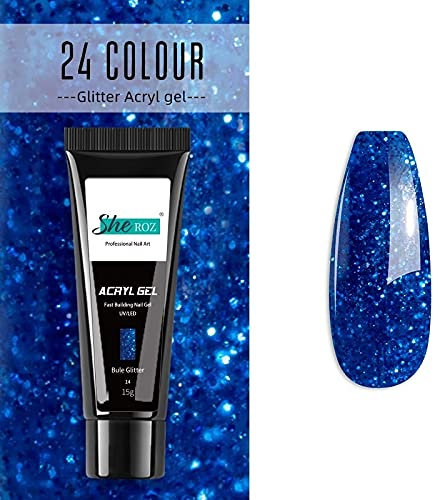 Builder Gel Jelly Crystal Nail Art Glue Quick Extension ACRYL GEL 24 Colours (14 - Blue Glitter)