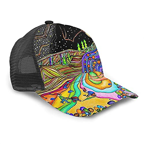 Oaieltj Unisex Baseball Cap Damen Herren Klassische Baseball Cap Verstellbare Snapback Mesh Trucker Hut Sonnenhut, Magische psychedelische Trippy Art, One size