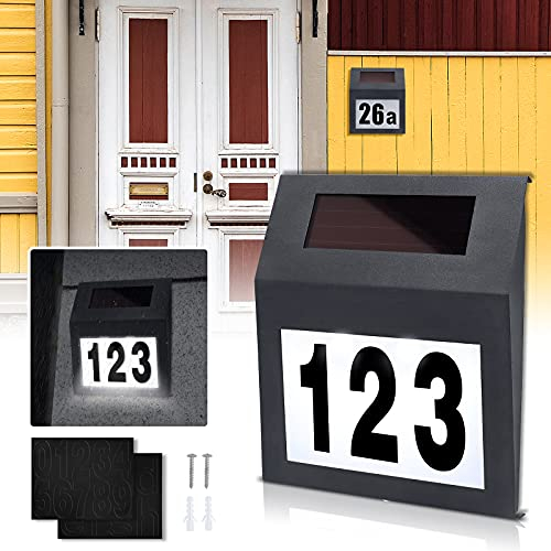 ACXIN LED Solar beleuchtete, Hausnummer Solarhausnummer, Edelstahl Solarlampe, Außenwandleuchte, mit 2 LEDs Beleuchtung, IP65, Anthrazit