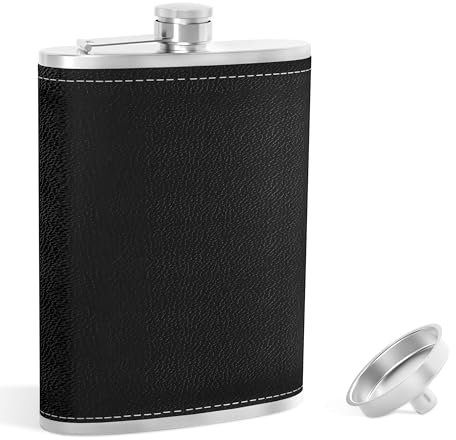 wyewye Hip Flask 8 oz, Hip Flasks for Men, 304 Stainless Steel, Comes with Alcohol Flask Funnel, Fit for Hiking and Party, Black, Pack of 1