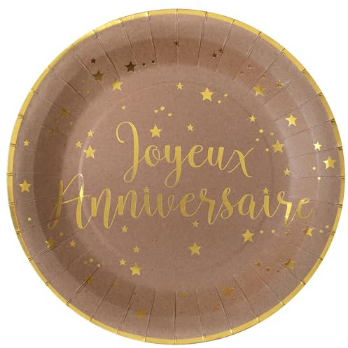 SANTEX 5670-26, Sachet 10 Assiettes Joyeux Anniversaire, métallisé Kraft/Or