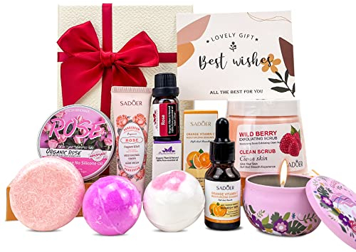 Coffret cadeau pour femme, cadeau d'anniversaire, cadeau de fête des mères, cadeau pour dormir et se détendre pour maman, elle Coffret cadeau spa avec bombe de bain, verre à vin, masque de sommeil