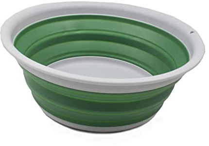 SAMMART 5.5L Collapsible Tub - Foldable Dish Tub - Portable Washing Basin - Space Saving Plastic Washtub (Grey/Dark Sea Green, 1)