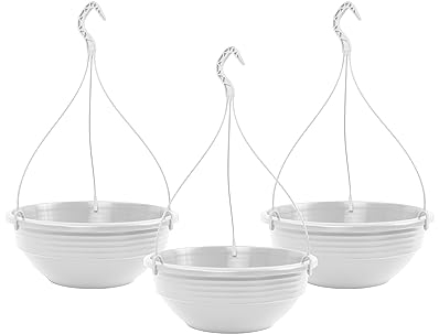 Plastard Blumenampel 3er Set 32 cm Durchmesser Hängeample Farbe Weiß runde Kunststoff Blumenschale für Innen und Außen Pflanzschale Terrassen Balkon Deko