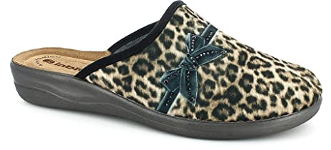 Inblu Pantofole Leopardate con Fiocchetto, Donna, Sabbia, 39 EU