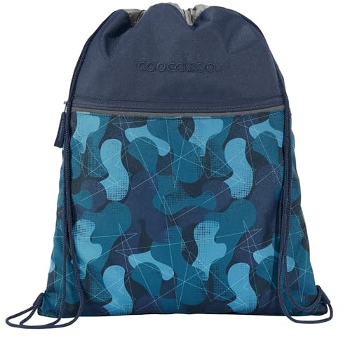 coocazoo Turnbeutel „Cloudy Camou”, blau, mit Reißverschlussfach und Kordelzug, reflektierende Elemente, Schlaufen zur Befestigung am Schulrucksack, 10 Liter, ab der 3. Klasse
