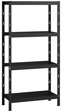 SCHULTE Regalwelt Profi-Steckregal mit 4 Böden, 195x100x50 cm (HxBxT), Traglast pro Ebene 120 kg, schwarz-Struktur, Lagerregal, Kellerregal, Werkstattregal, Steckregal