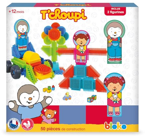 BLOKO – Coffret T'CHOUPI et LALOU | 50 Blocs de Construction + 2 Figurines | Jouet de Construction Enfant | Officielle | Apprentissage bébé | Conçu en Normandie Fabriqué en Europe | Cadeau 1 An +