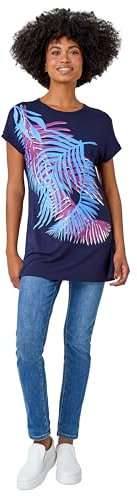 Roman Originals T-Shirt for Women UK - Ladies Tee Shirt Summer Top Holiday Day Causal Short Sleeve Blouses Round Crew Boat Neck Lightweight - Navy Purple - Size 10
