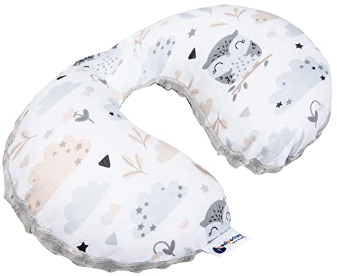 Medi Partners Coussin Voyage Enfant de Cou pour Bebe Repose Tete Voiture Oreiller Voyag - 100% Coton/Minky Oreill Cale Nuque Tour du Voiture Avion Bébé (Glade avec Minky Gris)