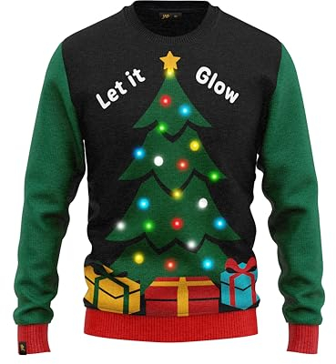 JAP Christmas Holly Jolly mit LED Lampe - Lustiger Hässlicher Weihnachtspullover Für Damen und Herren Ugly Christmas Sweater - XL