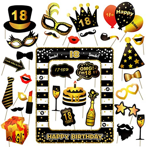 TOAOB 31 Stück 18 Geburtstag Foto Booth Requisiten Aufblasbarer Fotorahmen | Photo Booth Props Set, Interessanten Party Foto, Ruhestandsfeiern, nicht Leicht zu Biegen