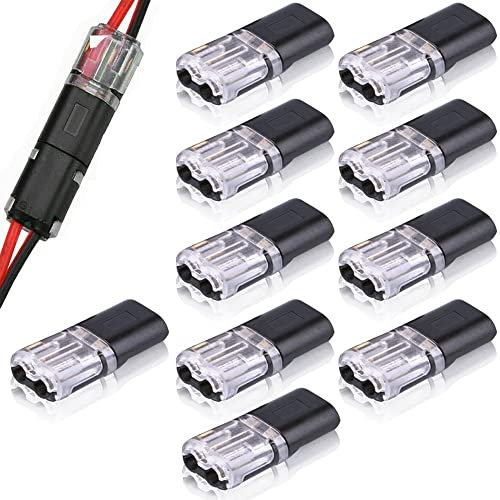 Wire Connectors, 10PCS Double Wire Push-in Connector with Locking Buckle, H Tap Quick Dual Wire Terminal Block Connector 2 Pin Peel-free Push-Type Connectors for Cable Two-Wire Plugs Connector