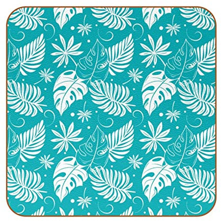 Set di 6 sottobicchieri quadrati con foglie tropicali antiscivolo, facili da pulire