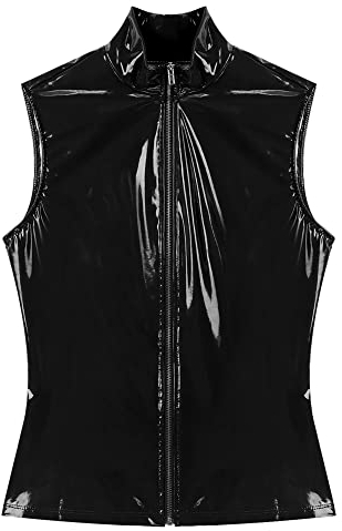 iEFiEL Herren Wetlook Weste Metall Rocker Westen T-Shirt Muskelshirt Männer Shirt aus Wetlook-Material in schwarz M L XL XXL X Schwarz XXL