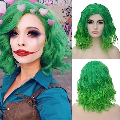 Kurze Grün Bob Perücke, TOMIGO Damen Grün gewellt Perücke Grün Synthetisch Halloween St Patricks Day Cosplay Kostüm Perücke (Grün)