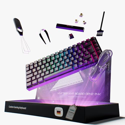 Nyfter - 75% Gaming Keyboard - DOPPELTE Dämpfung, PRE-LUBED Gateron Yellow Switches, HOTSWAPPABLE, 100% RGB Beleuchtung, ISO DE Layout NYFBOARD GEN2 Gaming Tastatur