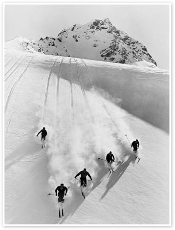 Abfahrtslauf in den Schweizer Alpen Poster von Vintage Ski Collection 70 x 90 cm Schwarz-Weiß Wandbilder Wanddeko