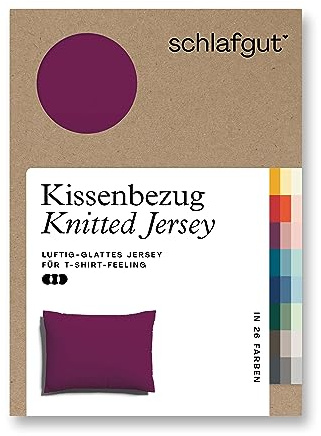 schlafgut Knitted Jersey Kissenbezug 70x90 cm Purple Deep Uni weicher Premium Kopfkissenbezug einzeln, faltenfrei mit Elasthan