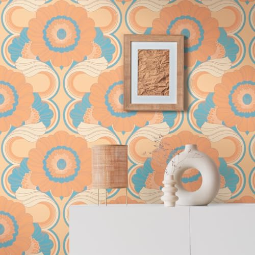 A.S. Création Retro-Tapete 70er Jahre 0,53 x 8,5 m -Tapete-Vintage mit Blumenmuster in Gelb, Blau, Orange - Vliestapete Retro Chic Made in Germany - 395302