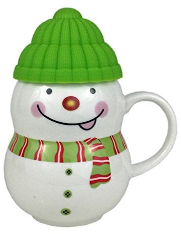 One Christmas Cup Snowman Ceramic Coffee Mug with Lid Hot Cold Drink Festive Ornament Tableware Teacup (Green)