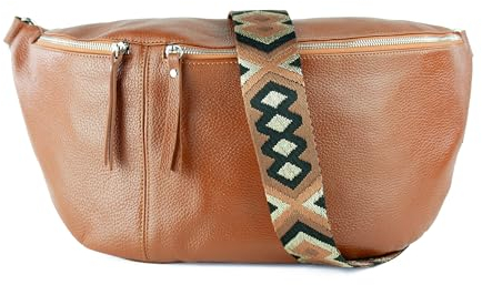 lePelou große Leder Bauchtasche für Damen mit Wechselgurt, Festival Tasche, Frauen Bauchtasche mit breitem Schultergurt, große Umhängetasche, XXL Crossbody Tasche, Geschenk für Damen (Cognac 5)