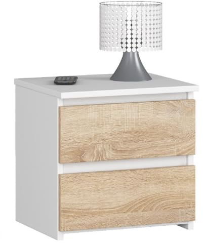 Home Collective Kommode mit Zwei Schubladen 40 cm hoch und 40 cm breit, Wohnzimmer, Schlafzimmer, Flur, Schrank, Sideboard, Highboard, viel Stauraum, weiß Sonoma