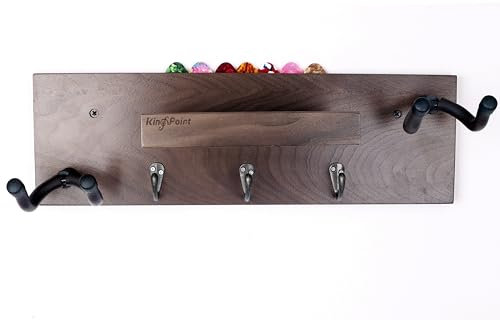 KingPoint Guitar Holder Bracket Rack Guitar Wall Mount Hanger Wooden Guitar Wall Hook with Pick Holder and 3 Hooks for Electric Guitar, Acoustic Guitar, Bass Guitar (Black Walnut Wood)