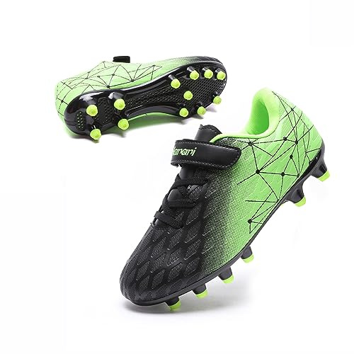 Boys Football Boots Shoes Kids Girls FG/AG Soccer Athletics Training Sport Running Shoes Profession Competition Teenager Outdoor Indoor Cleats Sneakers for Unisex Black Green EU32 Convert 13UK Child