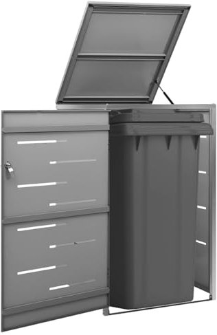 Swpsd Single Wheelie Bin Shed Trash Bin Storage Cover Hide Dustbin Bin Garden 69x77.5x112.5 cm Stainless Steel