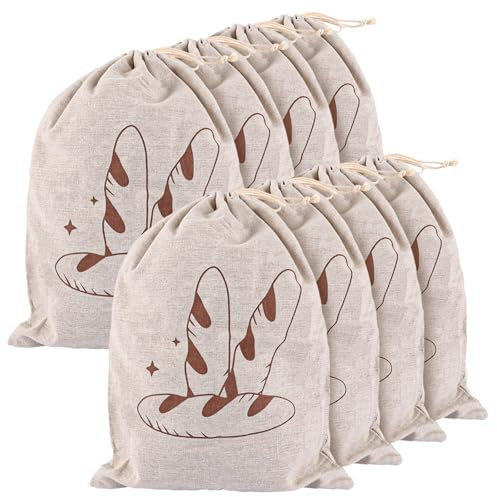 LDXDRU 8 Stück Leinen Brotbeutel Aufbewahrung Frischhalten, Wiederverwendbar Brotsack mit Kordelzug, Leinenbeutel Brotkasten für Brot Aufbewahrung, Baguette, Obst,Gemüse (30 x 40cm)