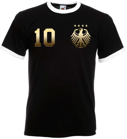 Herren T-Shirt Deutschland Trikot EM 2024 mit eigenem Namen + Nummer - Gold-Schwarz XXL