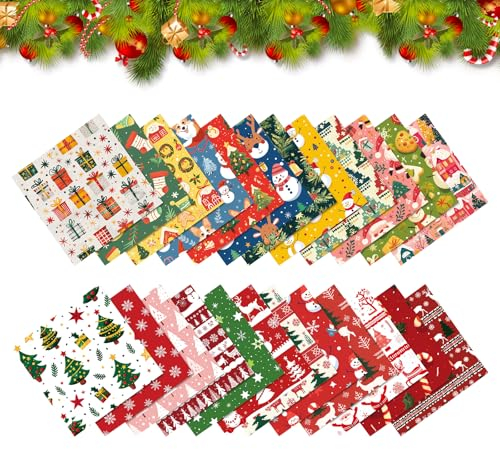 PLUSHCEWT 24 Sheets Christmas Pattern Decoupage Paper Set - Single-Sided, Scrapbook, Decorative Craft Paper for DIY Scrapbook Card Making & Decoration