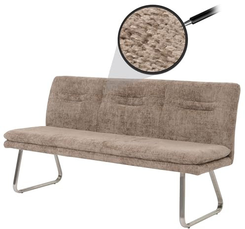Sitzbank HWC-H70, Esszimmerbank Bank Polsterbank, Lehne Stoff/Textil Chenille Edelstahl gebürstet 180cm - braun