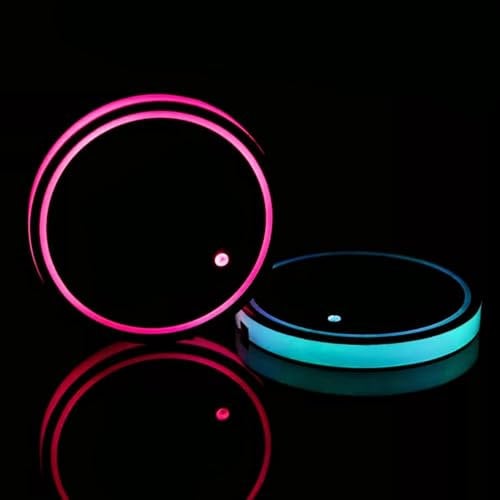 2pcs LED Car Coasters Luminescent Cup Holders with 7 Colors USB Charging Car Cup Holder Insert Coaster LED Cup Coasters Car Accessories Interior Decoration Lights for All Car Models Men Women