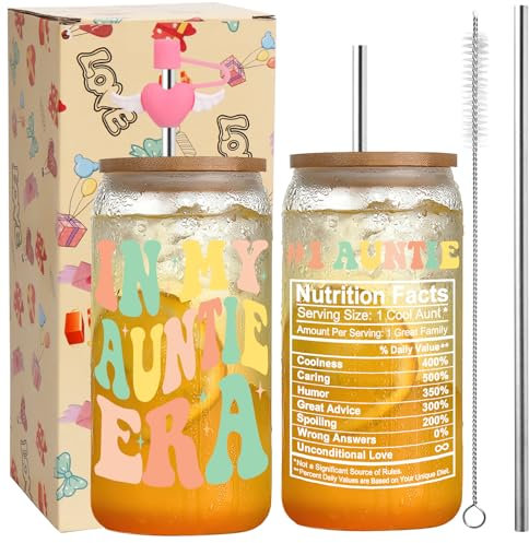 Auntie Gifts, Auntie Birthday Gifts, Best Auntie Gifts, Cool Aunt Gift, Special Auntie Gift, Auntie Gifts from Nephew and Niece,Aunt to Be, New aunt, In My Auntie Era Cup - 16 oz Iced Coffee Glass