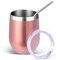 Volhoply 12oz Stainless Steel Wine Tumbler with Lid and Straw,350ml Double Wall Vacuum Insulated Stemless Wine Glasses,Travel Coffee Mug for Cold Drinks,Tumblers Gifts for Women Men（Rose Gold,1 Set）