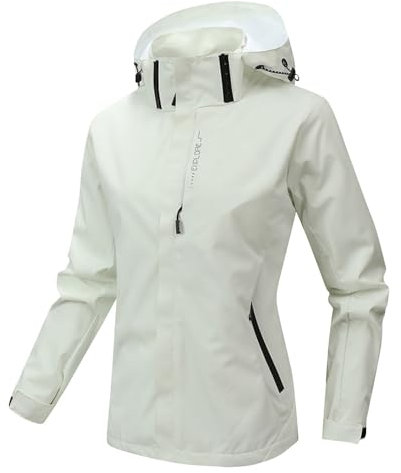 Women's Lightweight Outdoor Jacket Windproof and Waterproof Coat Hooded Long Sleeved Raincoat Solid Color Loose Autumn Sports Jacket White