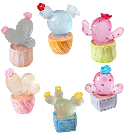 GARVALON 6stücke Teiliges Mini Pflanzenmodell Leuchtende Resin-Kaktus Figuren Für Mikrolandschaften Zur Dekoration Von Zimmer Garten Und Puppenhaus